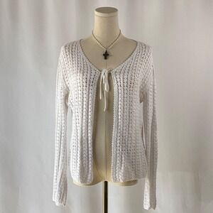 Liz Claiborne LIZSPORT White Crochet Knit Tie Front Cardigan Sweater Women